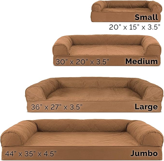 Furhaven Orthopedic Dog Bed for Medium/Small Dogs w/ Removable Bolsters & Washable Cover, For Dogs Up to 35 lbs - Quilted Sofa - Toasted Brown, Medium