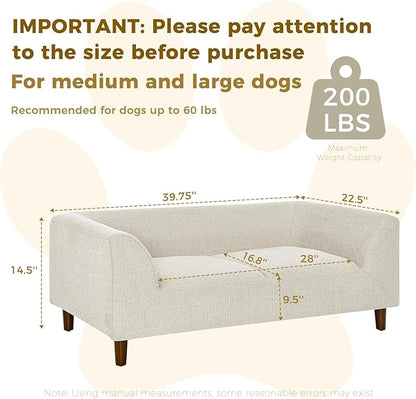 Dog Sofa Couch for Medium to Large Dogs, Memory Foam Dog Sofa Bed, Modern Elevated Pet Couch Bed with Wooden Legs for Medium and Large Dogs, Dark Beige