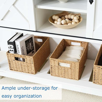 Entryway Table with Storage, Farmhouse Buffet Cabinet Coffee Bar Kitchen Island with Sliding Barn Doors & Shelves, Console Table for Kitchen, Dining Room, Living Room, White