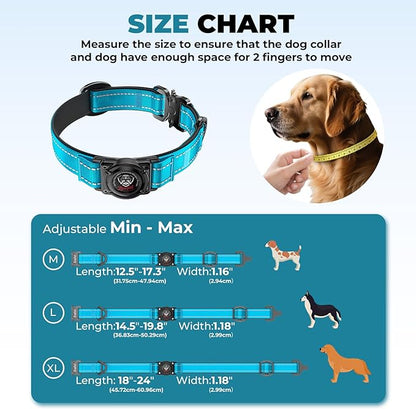 2025 Upgrade Airtag Dog Collar, Reflective Dog Collar with Airtag Holder, IP68 Waterproof| Metal Buckle| Ultra-Durable| Comfortable Padded, GPS Dog Collars for Medium Large Dogs (Blue,M)