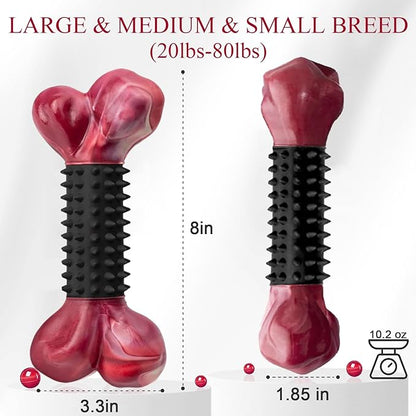 Apasiri Tough Dog Toys for Aggressive Chewers Large Breed, Dog Chew Bone with Bacon Flavor, Nylon & Rubber Chew Toy for Medium Large Dogs
