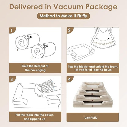 EHEYCIGA Orthopedic Dog Beds for Large Dogs, Waterproof Memory Foam Large Dog Bed with Sides, Non-Slip Bottom and Egg-Crate Foam Pet Couch Bed with Washable Removable Cover, Beige