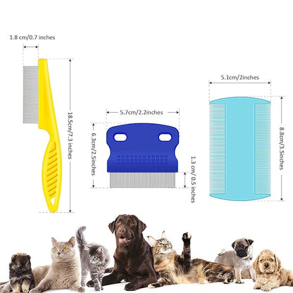 6 Pieces Pet Lice Combs Dog Grooming Flea Cat Tear Stain Comb for Removal Dandruff, Hair Stain, Nit(Pink, Yellow, Dark Blue, Green, Blue, Orange)