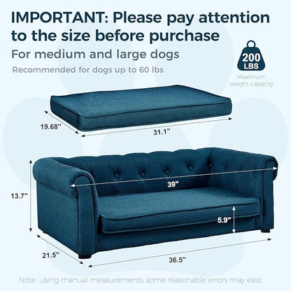 Dog Sofa Couch for Medium to Large Dogs, 31" Memory Foam Dog Couch with Washable Fabric, Removable Cushion, Sofa Bed for Medium and Large Dogs, Blue