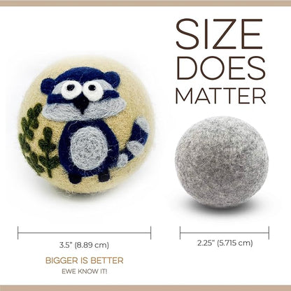 Fluff Ewes Wool Dryer Balls 3 Pack Premium New Zealand Wool Laundry Balls for Dryer, No Static Dryer Balls Laundry Reusable, XL Hedgehog Dryer Balls, Baby Dryer Balls for Dryers - Hedgehog and Homies