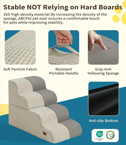 Dog Step for Bed, Dog Stair 4-Step 35D Pet Stair 19.7" H for High Bed or Sofa Non-Slip Balanced Pet Step Indoor, Beige