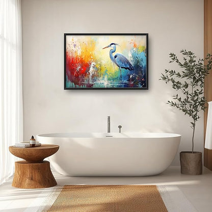 Extra Large Framed Abstract Heron Wall Art,Oversized Colorful Graffiti Heron Wall Decor Pictures for Living Room,Canvas Print Painting Modern Artwork Bedroom Office Bathroom Home Decor 36L x 24W