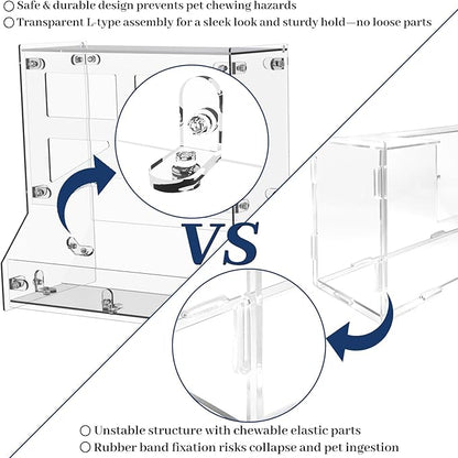 Acrylic Rabbit Hay Feeder with Lid, Transparent Hanging Food Dispenser Hay Feeder for Bunny Rabbits Guinea Pig Cage Chinchillas Hamsters Small Pets and Animals（Large
