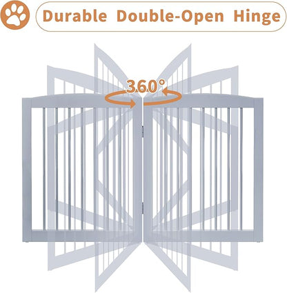 Freestanding Pet Gate for Dogs, Foldable Wooden Dog Gate for House, Indoor Dog Gate for Doorways, Stairs, Gates for Dogs Indoor, Support Feet Included, 24" Height 3 Panels, Grey