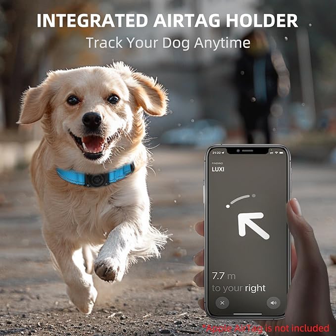 Airtag Dog Collar - 100% Waterproof Air tag Dog Collar Holder for Apple AirTag, Reflective, Soft Padded, Everlasting, GPS Dog Collar for Small Medium Large Dogs (Blue, M)