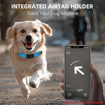 Airtag Dog Collar - 100% Waterproof Air tag Dog Collar Holder for Apple AirTag, Reflective, Soft Padded, Everlasting, GPS Dog Collar for Small Medium Large Dogs (Blue, XL)