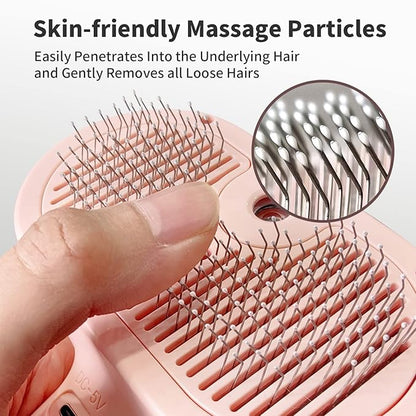 3-in-1 Steam Brush with Release Button and Tank, Anti-Static Pet Brush for Long and Short Hair - Removes Tangles and Loose Hair (Pink)