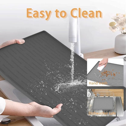 18" x 12" Dog Food Mat, Silicone Pet Mats for Food and Water, Nonslip Pet Feeding Mats for Floors, Dog Cat Bowl Mat with Raised Edges, Light Gray