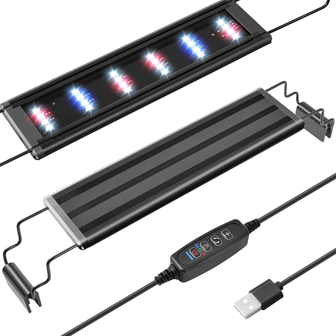 FEDOUR USB Mini Aquarium LED Light, Full Spectrum Aquarium Light with Extendable Brackets, Adjustable Aquarium Plant Light with External Controller, for Freshwater Tank (11-16in)