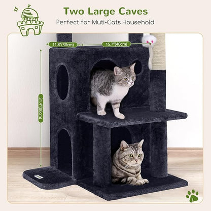 Globlazer Cat Tree Tower for Indoor Cats, 50-inch Adult Cat Tree House for Large Adult Cats with Steps, Scratching Post, 2 Cat Caves, Dangling Toys, FC50, Dark Grey