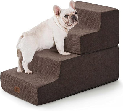 Dog Stairs for High Bed, Dog Steps for Bed Couch Sofa, 35D Foam Extra Wide Pet Steps for Small Dogs and Cats, Pet Stairs with Non-Slip Bottom Brown, 4 Steps