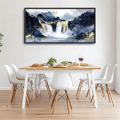 Extra Large Abstract Golden Waterfall Framed Wall Art for Living Room,Oversized Foggy Mountain Pictures Wall Decor,Canvas Print Painting Modern Artwork Bedroom Office Bathroom 60L" x 30W"