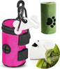 Dog Poop Bag Dispenser for Leash Attachment - Portable Set With Waste Bags & Hand-Free Carrier, Fits Any Leash, Round, Pink