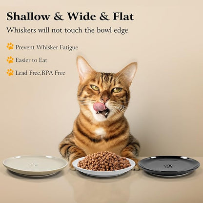 3PCS Cat Food Bowl,Ceramic Cat Dish for Indoor Cats,Wide Shallow Cat Bowls for Dry and Wet Food,Anti Whisker Fatigue Cat Plates for Kitten Cats or Dogs