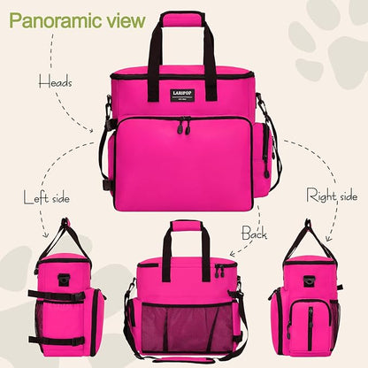 Dog Travel Bag,Weekend Pet Travel Bag Set for Dog and Cat,Airline Approved Tote Multi-Function Dog Bags for Traveling,Include 2 Collapsible Bowls,2 Food Storage Containers,1 Feeding Mat,Red