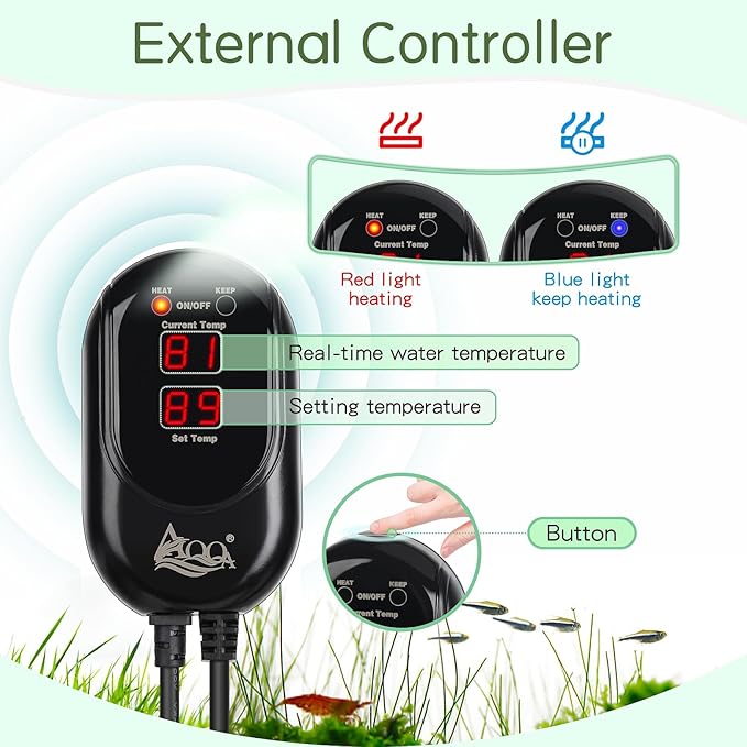 AQQA Fish Tank Heater,Aquarium Heater 50W 150W 250W 400W 500W 800W for 3-220 Gal,Set Temperature 59℉-93℉ Temperature Accuracy,Out of Water or High Temperature Automatic Power Off (400W to 50-100 gal)