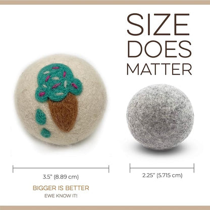 Fluff Ewes Wool Dryer Balls 6 Pack Premium New Zealand Wool Laundry Balls for Dryer, No Static Dryer Balls Laundry Reusable, XL Wool Dryer Balls Cute, Baby Dryer Balls for Dryers - Fun in The Sun