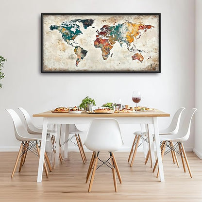 Extra Large Framed World Map Wall Art,Oversized Colorful Vintage Nautical Map Wall Decor Pictures for Living Room,Canvas Print Painting Modern Artwork Office Bedroom Home Decor 60L x30W