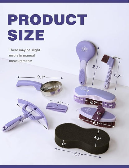 9PCS Horse Grooming Kit Curry Comb Sweat Scraper Horse Bathing Supplies Grooming Tools with Storage Bag Sugar Taro