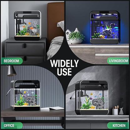 Fish Tank Aquarium 2.2 Gallon with Adjustable 3 Colors Lighting 3 in 1 Pump with Filteration, Oxygenation, Water Circulation Triple Function, HD Float Glass, Leak-Proof Thickened Base