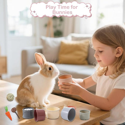 25 Pcs Large Rabbit Starter Kit, Bunny Litter Box with Drawer Animal Grooming Kit Stacking Cups Bowl Blankets Mat with Cleaning Set for Adult Guinea Pig, Ferret, Hamster, Bunnies Accessories (Pink)