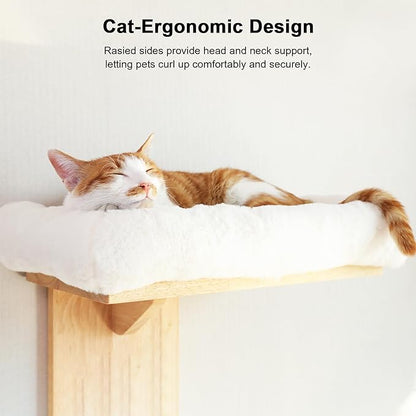 FUKUMARU Cat Wall Shelves, 2 Platform Cats Walls Furniture, Tree Shape Kitten Floating Shelf with Soft Cushion Perch, Solid Rubber Wood for 16 Inch Drywall, Suitable for Climb, Play, Nap