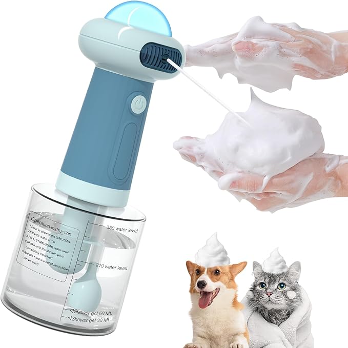 Electric Dog Shampoo Dispenser,IPX7 Cat Shampoo Sprayer,Pet Bath Supplies Automatic Foaming Shampoo Dispenser for Dog Deep Cleaing,Kitchen Sink，Bathroom Blue
