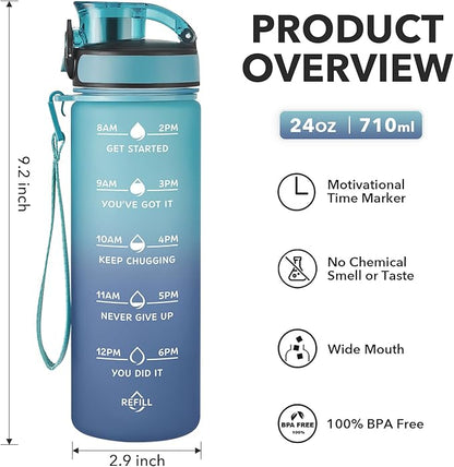 Enerbone Water Bottle, Leakproof BPA & Toxic Free, Motivational Water Bottle with Times to Drink and Straw, Fitness Sports Water Bottle with Strap for Office, Gym, Outdoor Sports