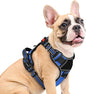 Eagloo Dog Harness Medium Sized, Easy Wearing with 3 Buckles, Adjustable No Pull Pet Harness with 2 Rings for Walking, No Chock Reflective Soft Padded Vest with Control Handle, Blue & Black, M