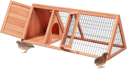 A-Frame Quail Coop,Wooden Quail Cage Indoor Outdoor,Triangle Rabbit Hutch with 2 Doors & Ventilating Wire for Small Animals,Sold by XilishppEcxEco (Ntural Wood)