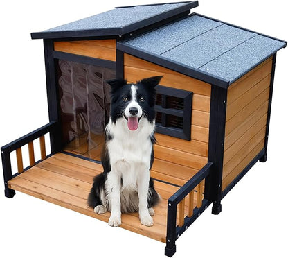 GARWOOD Large Outdoor Indoor Wooden Dog House for Small Large Dog Kennel Wood Sturdy Pet Puppy Warm Home with Durable Weatherproof Asphalt Roof Insulated Elevated Floor Outside Shelter Brown 39x37x30“