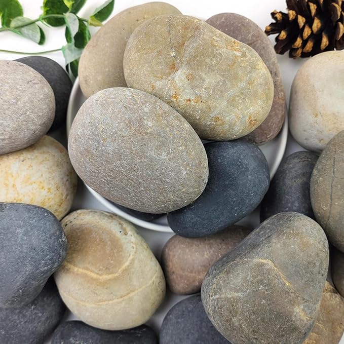 40lbs Natural River Rocks, 3"-4" Premium Pebbles for Garden and Landscape Design, Hand-Picked Smooth Stones for Fish Tank, Flower Pots, Indoor Water Fountains, Pathways, Backyard