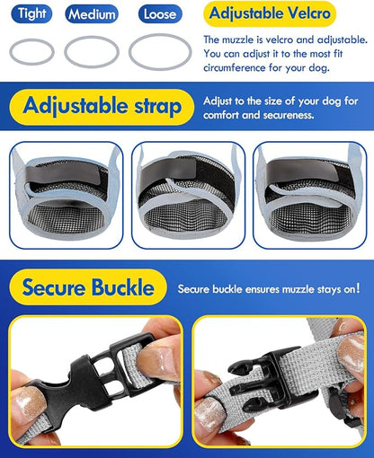 Dog Muzzle, Soft Air Mesh Muzzle for Small Medium Large Dogs Anti Biting Barking Chewing, Breathable Drinkable Adjustable Loop Pets Muzzle for German Shepherd Husky Labrador Retriever (Grey,M)