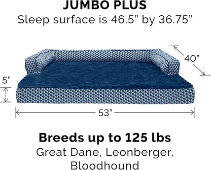 Furhaven Memory Foam Dog Bed for Large Dogs w/ Removable Bolsters & Washable Cover, For Dogs Up to 125 lbs - Plush & Woven Decor Comfy Couch Sofa - Diamond Blue, Jumbo Plus/XXL