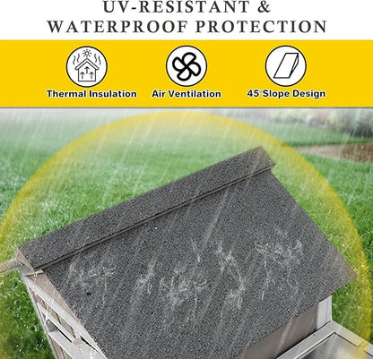 94''L Rabbit Hutch Outdoor Chicken Coop with Run, Wooden Indoor 2 Story Bunny House with Waterproof Roof, Pull Out Tray, Guinea Pig Rabbit Duck Cage for Small to Medium Animals and Pet Lover, Gray