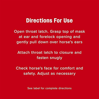 Farnam SuperMask II horse fly mask without ears, extended coverage, protects eyes from insects and debris, adjustable throat latch, Average Horse Size