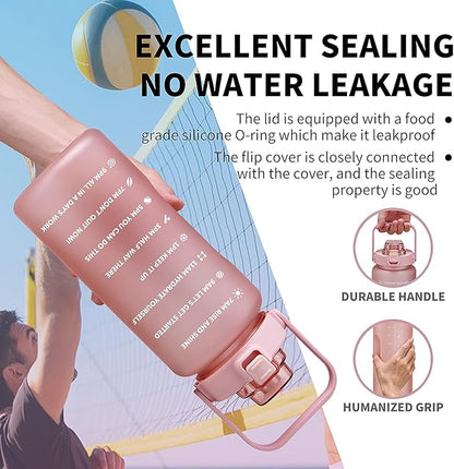 64oz,100oz,128oz Large Motivational Water Bottle with Time Marker, Leakproof & BPA Free Half Gallon Big Water Bottle with Straw Handle Tritan Frosted Water Jug for Gym,Fitness,Outdoor Sports