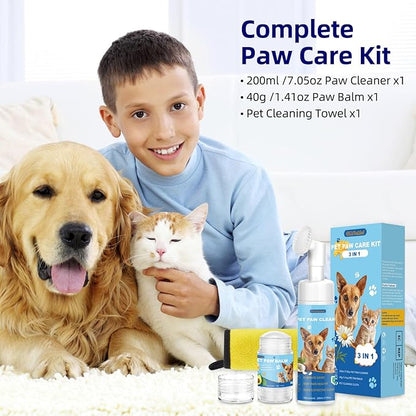 Dog Paw Care Kit,No-Rinse Paw Cleaner for Dogs & Cats,Dog Paw Balm for Heals -Repairs Dry Cracked Paws & Nose with 1 Pet Cleaning Towels,Natural Dog Paw Protector for Pet Foot Washer Care