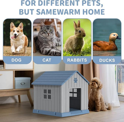 DRATO Dog House Indoor Outdoor for Small to Large Sized Dogs Indoor Outdoor Doghouse Puppy Shelter with Elevated Floor, Easy to Assemble (Blue, 38Inch(37.8 * 40.87 * 38.82))