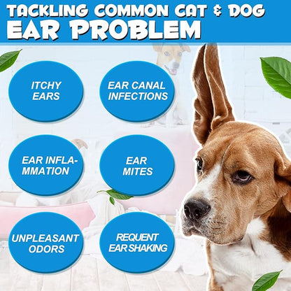 Ear Infection Treatment Drops for Dogs and Cats, Pets Ear Cleaning Solution Drops with 1% Hydrocortisone Soothing Dog Yeast Infection, Itchy Ear Relief, Pet Ear Care Supplies for Dogs & Cats - 2 fl oz