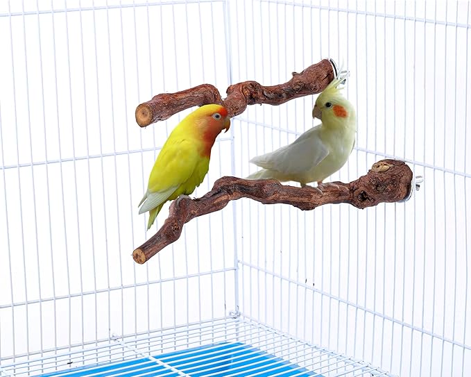 2 pcs 9.8 inch Bird Perches Stand Natural Wood Bird Perches, Birdcage Wood Stand Tree Perches for Birds Cockatiels Parrots Conures Macaws Finches(2PCS 9.8" Length)