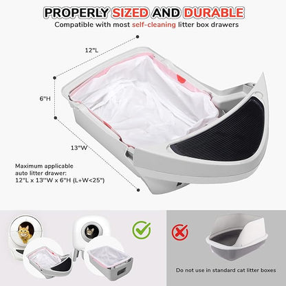 40 Count Thicken Cat Litter Box Liners for Automatic Cat Litter Box and Litter-Robot 4/3, Heavy-Duty Drawstring Kitten Litter Drawer Liners Disposable 25" x 16"