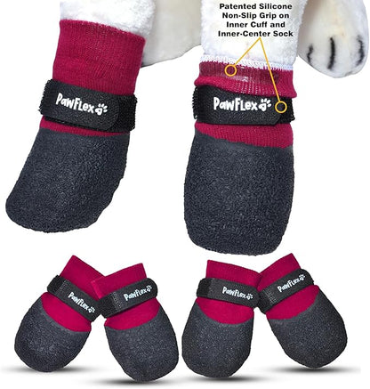 Double Dipped Thick Textured Waterproof Cotton Dog Socks | PawFlex Comfy Pawz Soft Indoor/Outdoor Pet Booties | Non-Slip Silicone Grip at Inner Wrist for No Twisting or Sliding Off| Adjustable Strap