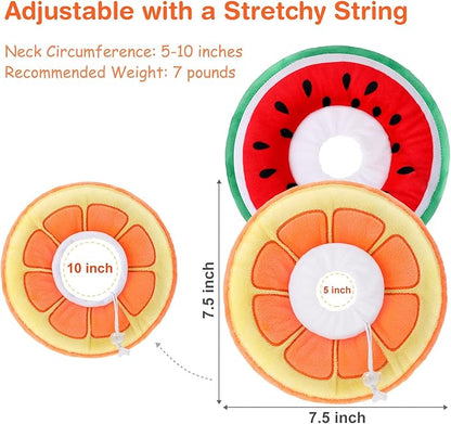 2 Pcs Adjustable Cat Cone Collar Soft Small Cute Cat Recovery Donut Collar After Surgery Orange Watermelon Elizabethan Kitten Neck Cones for Small Dogs Pet, Fruits Shaped, Under 7 lbs