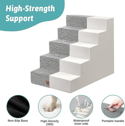 Dog Stairs for Small Dogs, 5 Tier Wider Pet Stairs for High Beds, 23.6" H Non-Slip Dog Steps for Old Cats, Puppies, Small Medium Dogs, 29.5x19.7x23.6 inch, White Black